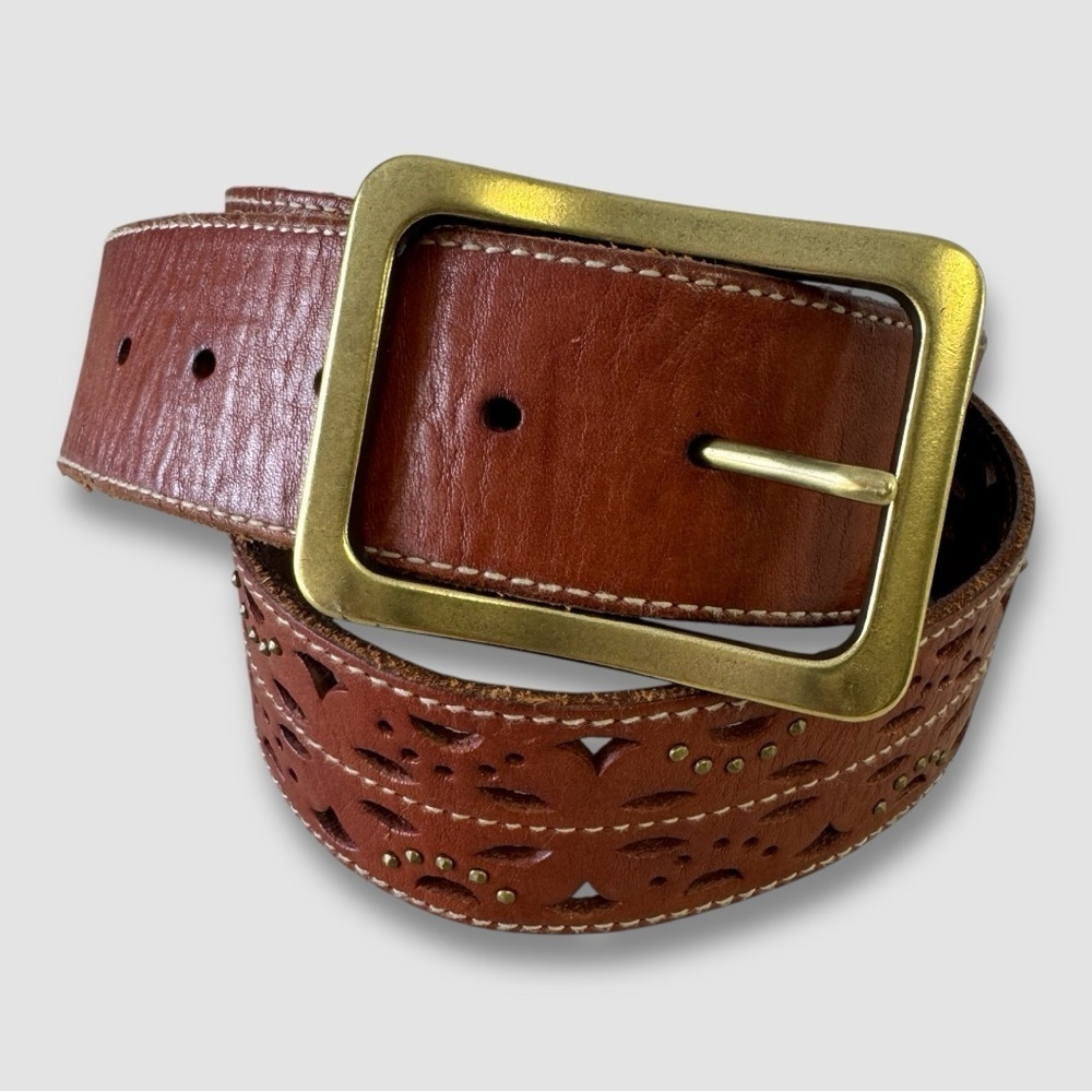 Eddie Bauer Women's Boho Western Brown Tan Genuine Leather Belt Size Medium